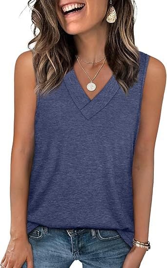 🎁Summer Promotion 50% OFF✨Women's Sleeveless V-Neck Slimming Loose Fit Casual Tank Top