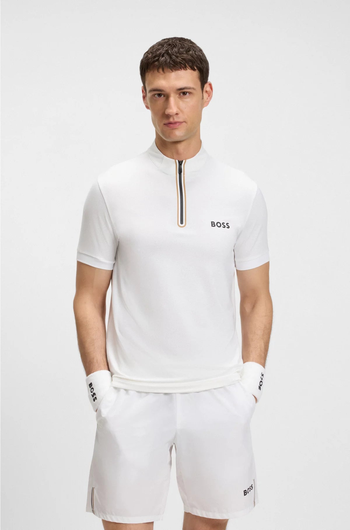 ACTIVE ZIP-NECK T-SHIRT IN STRETCH-MESH JERSEY